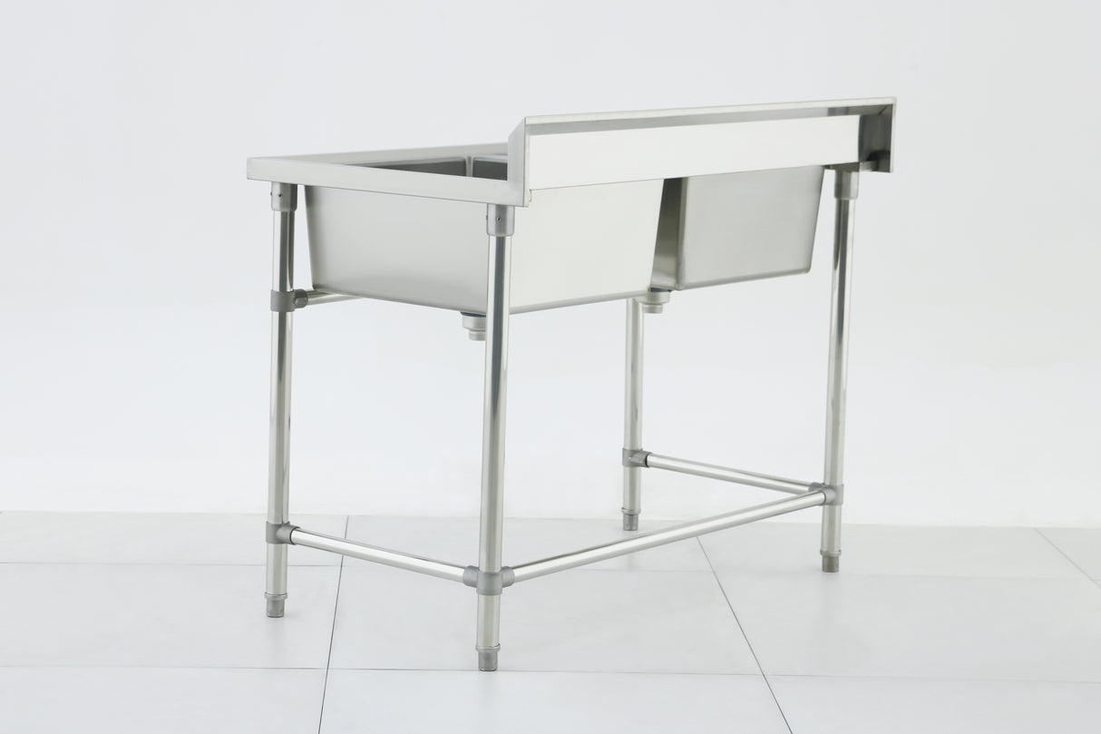 Double Sink with 120mm Splash Back 1200(L) x 700(D) x 900(H) EZ Stainless Pty Ltd