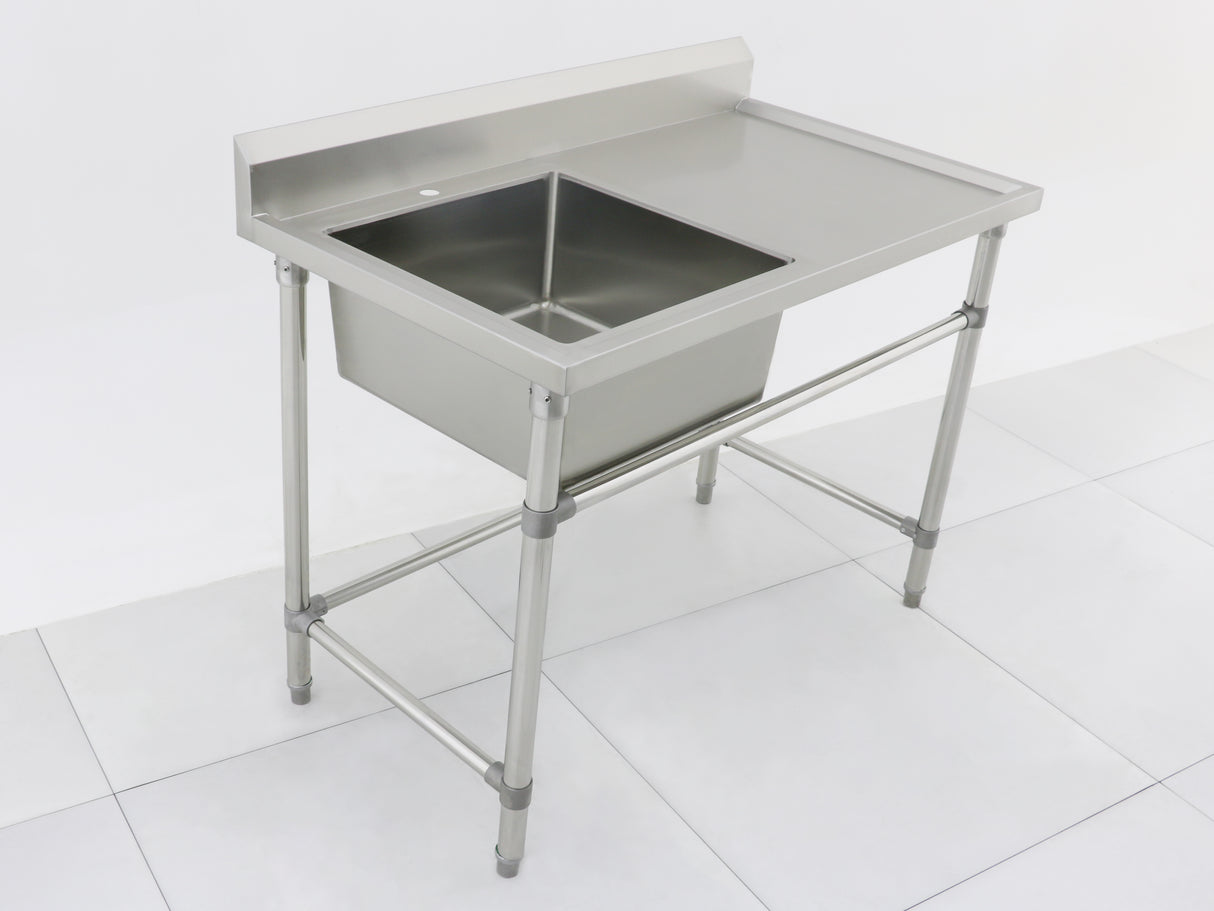 Single Right Sink with 120mm Splash Back 1200(L) x 700(D) x 900(H) EZ Stainless Pty Ltd