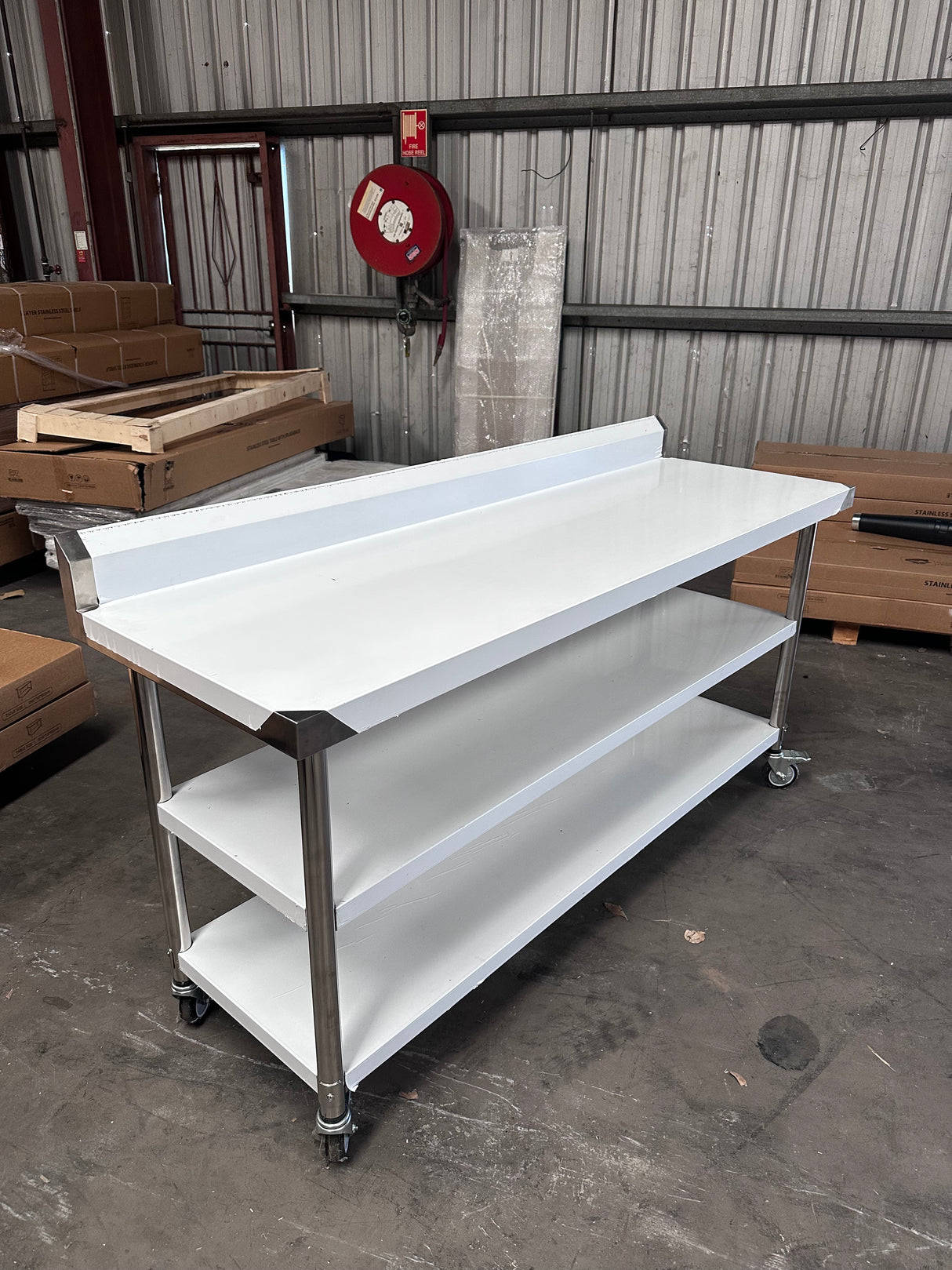 (#XD001) 1800x600x900 3 tier Splash back with wheels. (Brand New, Pick up only, Only1) EZ Stainless Pty Ltd