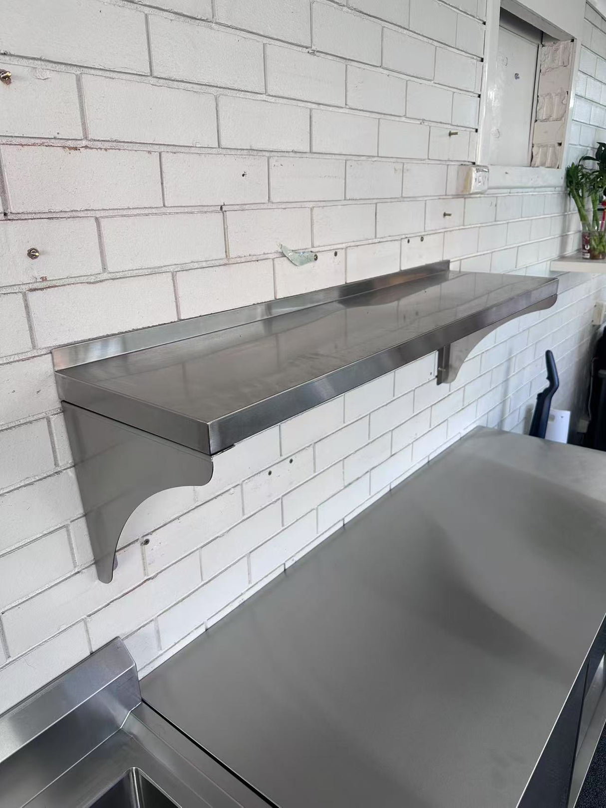 Wall Mounted Shelf - SOLID SHELF 1800(L) x 300(D) with splash back EZ Stainless Pty Ltd