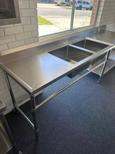 (#XD012) 1800x700x900 Right Double Sink with drain fitted + bottom shelf (Pick up only, 1 left) Ex-display model EZ Stainless Pty Ltd