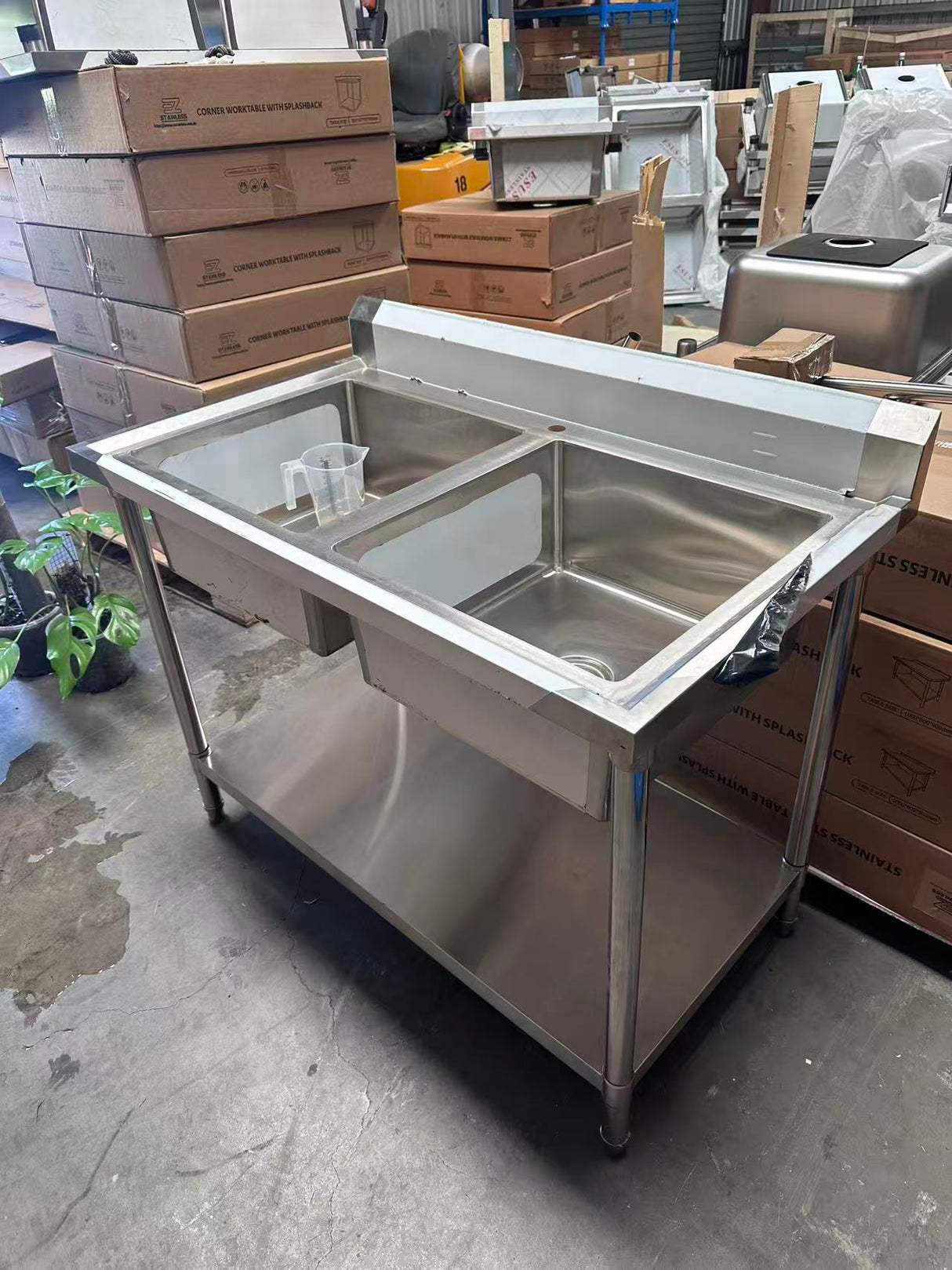 (#XD014) 1200x700x900 DOUBLE SINK + bottom shelf (Brand New, Little marks, Pick up only, 2 left) EZ Stainless Pty Ltd