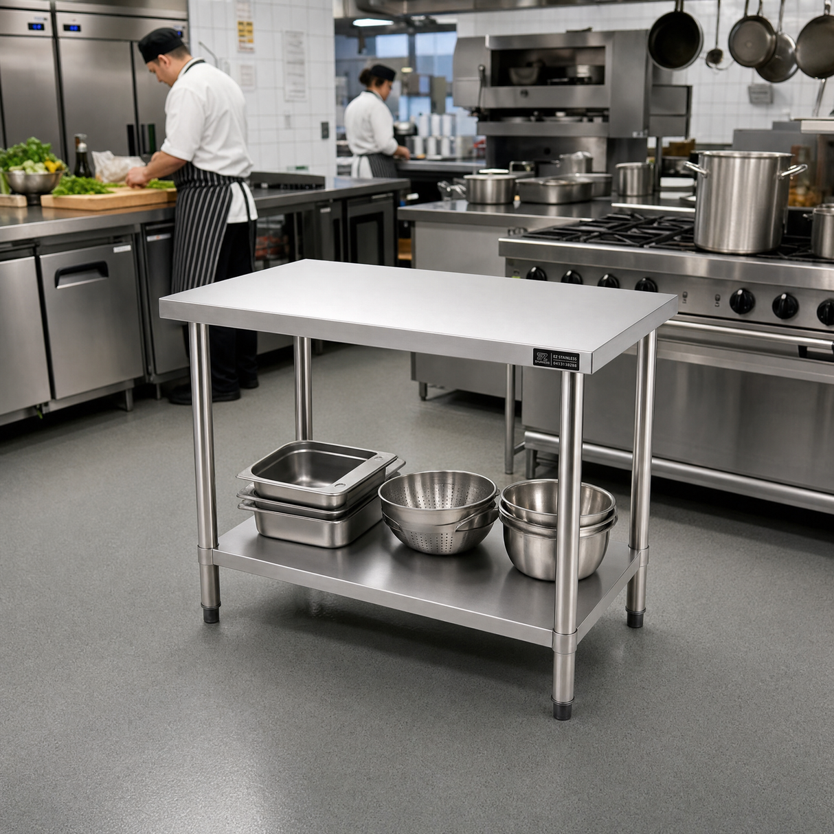 1200 x600 x900 Premium Range 1.2mm SS304 Heavy Duty Top Stainless Steel Benches EZ Stainless Pty Ltd
