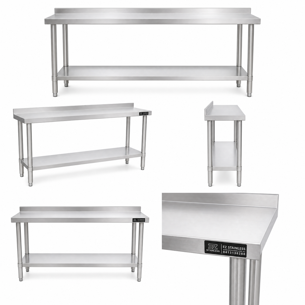 1500(L) x450(D) x900(H) Premium Range 1.2mm SS304 Heavy Duty Top Stainless Steel Benches EZ Stainless Pty Ltd