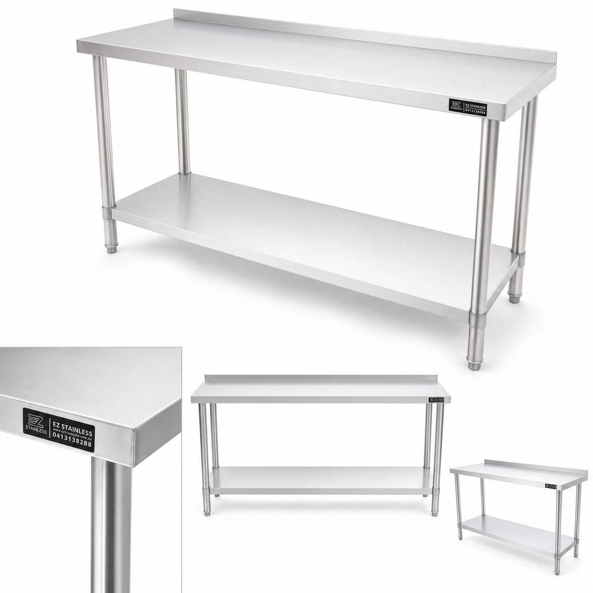 1500(L) x450(D) x900(H) Premium Range 1.2mm SS304 Heavy Duty Top Stainless Steel Benches EZ Stainless Pty Ltd