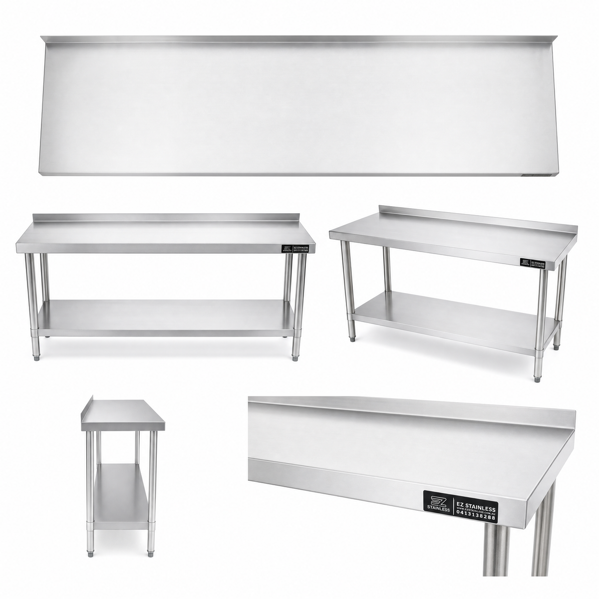 1500(L) x450(D) x900(H) Premium Range 1.2mm SS304 Heavy Duty Top Stainless Steel Benches EZ Stainless Pty Ltd