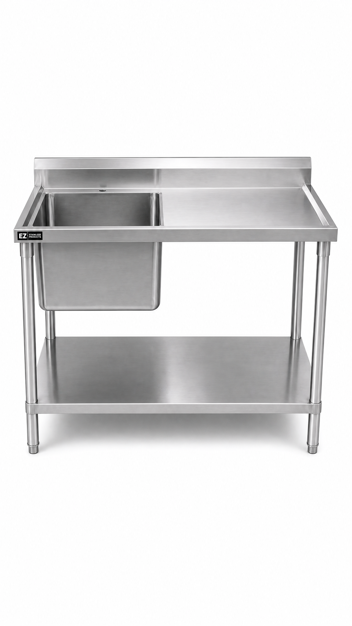 1200x600x900 Stainless Steel Food Prep Sink. (LEFT) Bowl Size: 510x490x300 - 1.2mm thick