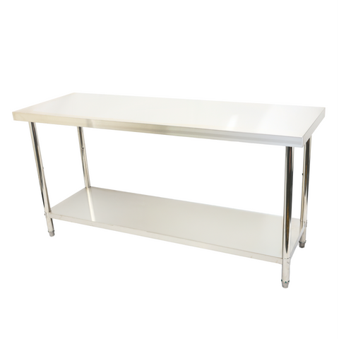 1800(L) x600(D) x900(H) 2 Tier Stainless Steel (FLAT) Bench/ Worktable for Kitchen and Food Prep