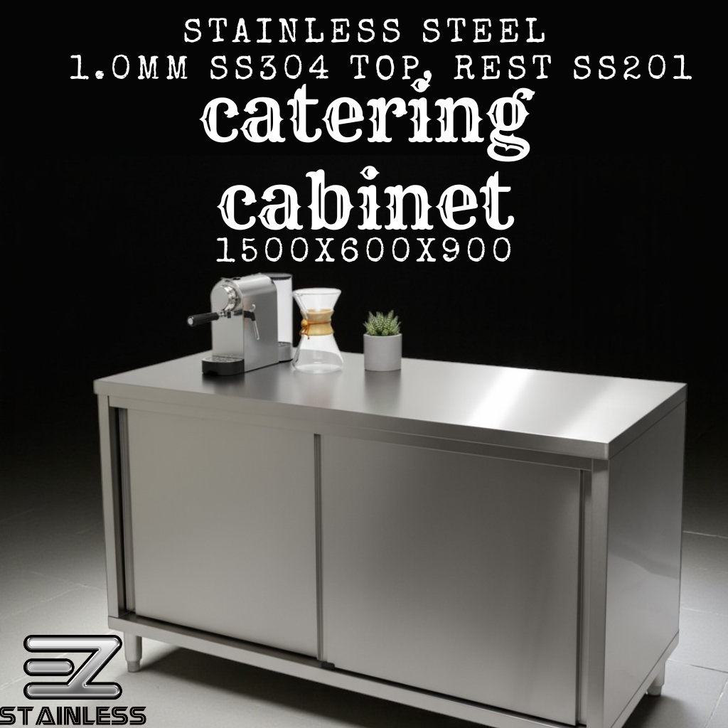 Slide Door Cabinet With Bench Top 1500(L) x 600(D) x 900(H) EZ Stainless Pty Ltd