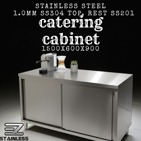 Slide Door Cabinet With Bench Top 1500(L) x 600(D) x 900(H) EZ Stainless Pty Ltd