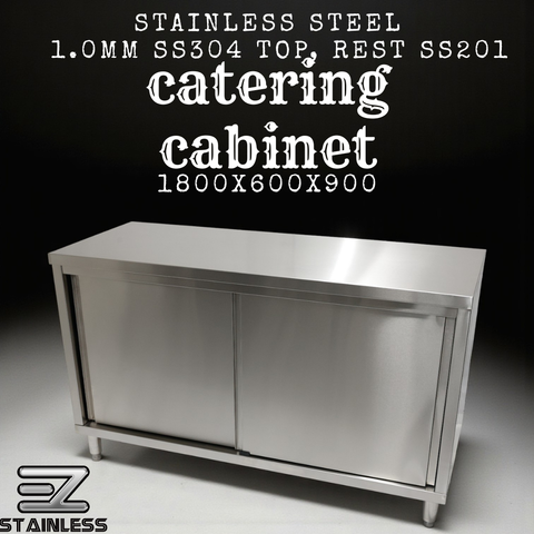Slide Door Cabinet With Bench Top 1800(L) x 600(D) x 900(H) EZ Stainless Pty Ltd