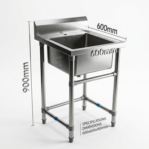 Commercial Stainless Steel Single Sink 600w x 600d x 900h mm EZ Stainless Pty Ltd