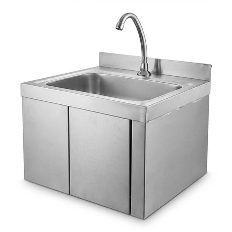 Wall Mount Knee Operate Basin Hand Wash Sink. 430(L) x380(D) x290(H) Hospital, WorkShop, Commercial Kitchen. EZ Stainless Pty Ltd