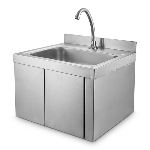 Wall Mount Knee Operate Basin Hand Wash Sink. 430(L) x380(D) x290(H) Hospital, WorkShop, Commercial Kitchen. EZ Stainless Pty Ltd