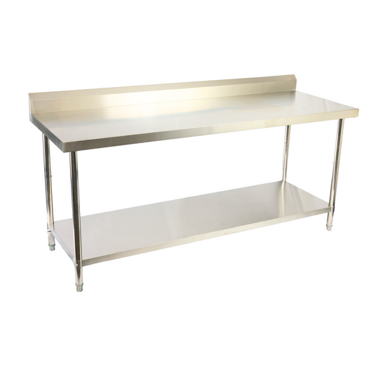 2000(L) x600(D) x900(H)+120(H) Splash back 2 Tier Stainless Steel Bench/ Worktable for Kitchen and Food Prep