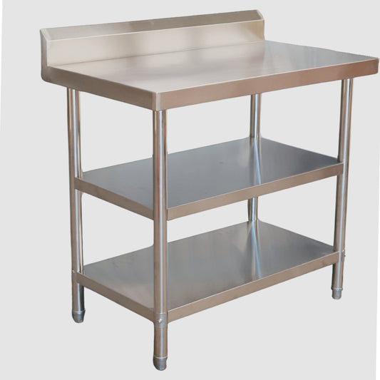 1000(L) x600(D) x900(H)+120(H) Splash back  Tier Stainless Steel Bench/ Worktable for Kitchen and Food Prep