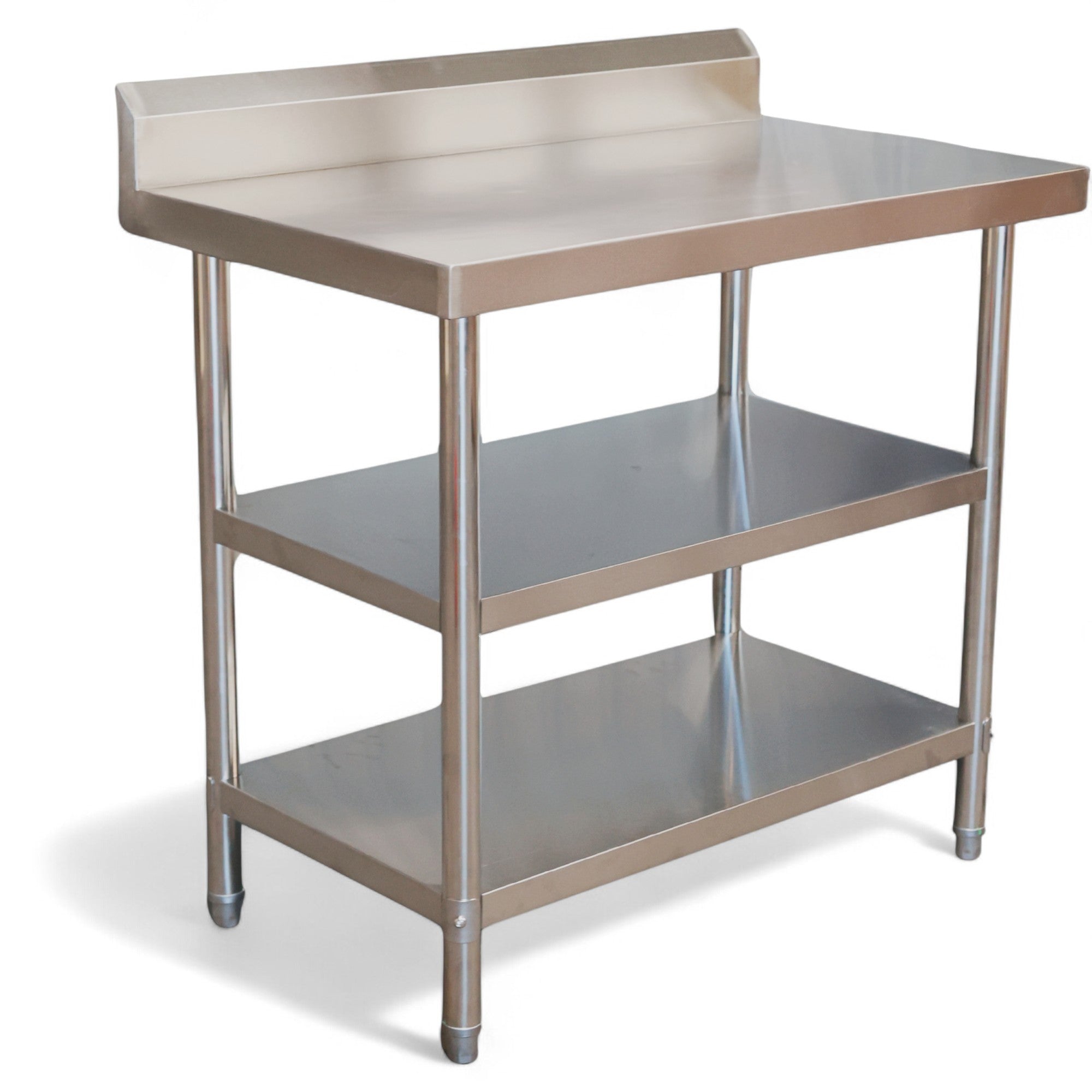 1200x600x900 Stainless steel SplashBack bench 3 tier with solid bottom shelf & Splash Back EZ Stainless