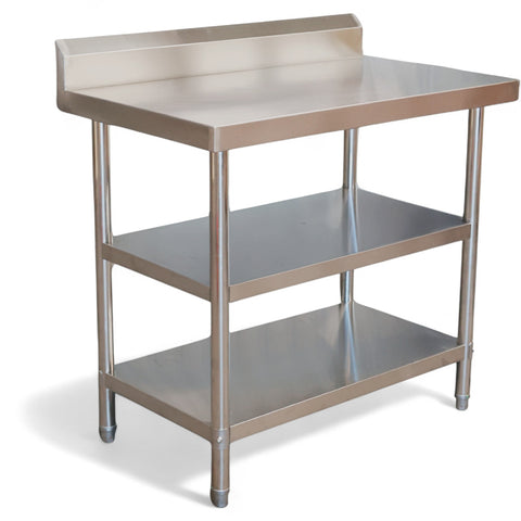 1200x600x900 Stainless steel SplashBack bench 3 tier with solid bottom shelf & Splash Back EZ Stainless