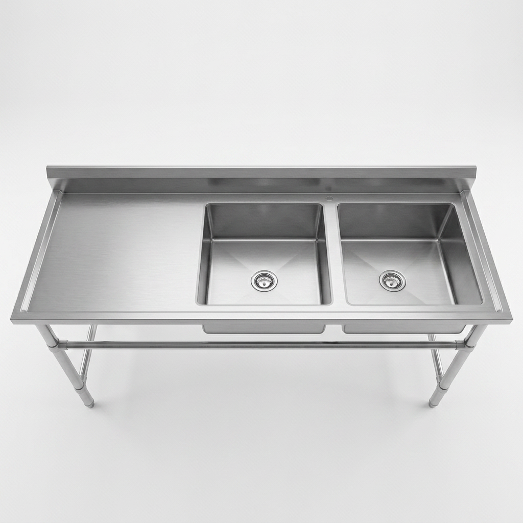 Commercial Stainless Steel Double Sink 1800w x 600d x 900h mm (sink at Right) EZ Stainless Pty Ltd