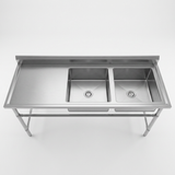 Commercial Stainless Steel Double Sink 1800w x 600d x 900h mm (sink at Right) EZ Stainless Pty Ltd