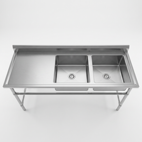 Commercial Stainless Steel Double Sink 1800w x 600d x 900h mm (sink at Right) EZ Stainless Pty Ltd