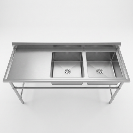 Commercial Stainless Steel Double Sink 1800w x 600d x 900h mm (sink at Right) EZ Stainless Pty Ltd