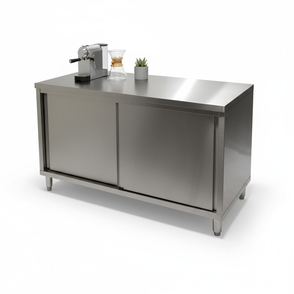 Slide Door Cabinet With Bench Top 1200(L) x 600(D) x 900(H) EZ Stainless Pty Ltd