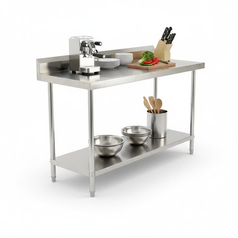 (ECON Range) 2000(L)x 600(D)x 900(H) Splash Back 2 TIER SS304 1.00mm Stainless Steel Bench/ Work Table