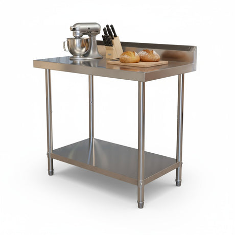 (BUDGET Range) 2000(L)x 600(D)x 900(H) Splash Back 2 TIER SS304 1.00mm Stainless Steel Bench/ Work Table EZ Stainless Pty Ltd