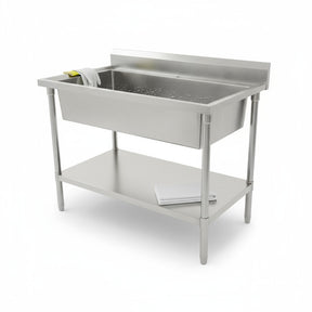 (#XD011) 1200x700x900 Mega Sink with drain fitted + bottom shelf + ScrewdownFeet(Pick up only, 1 left) Ex-display model EZ Stainless Pty Ltd