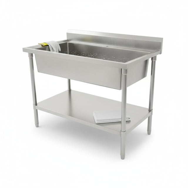 (#XD011) 1200x700x900 Mega Sink with drain fitted + bottom shelf + ScrewdownFeet(Pick up only, 1 left) Ex-display model EZ Stainless Pty Ltd