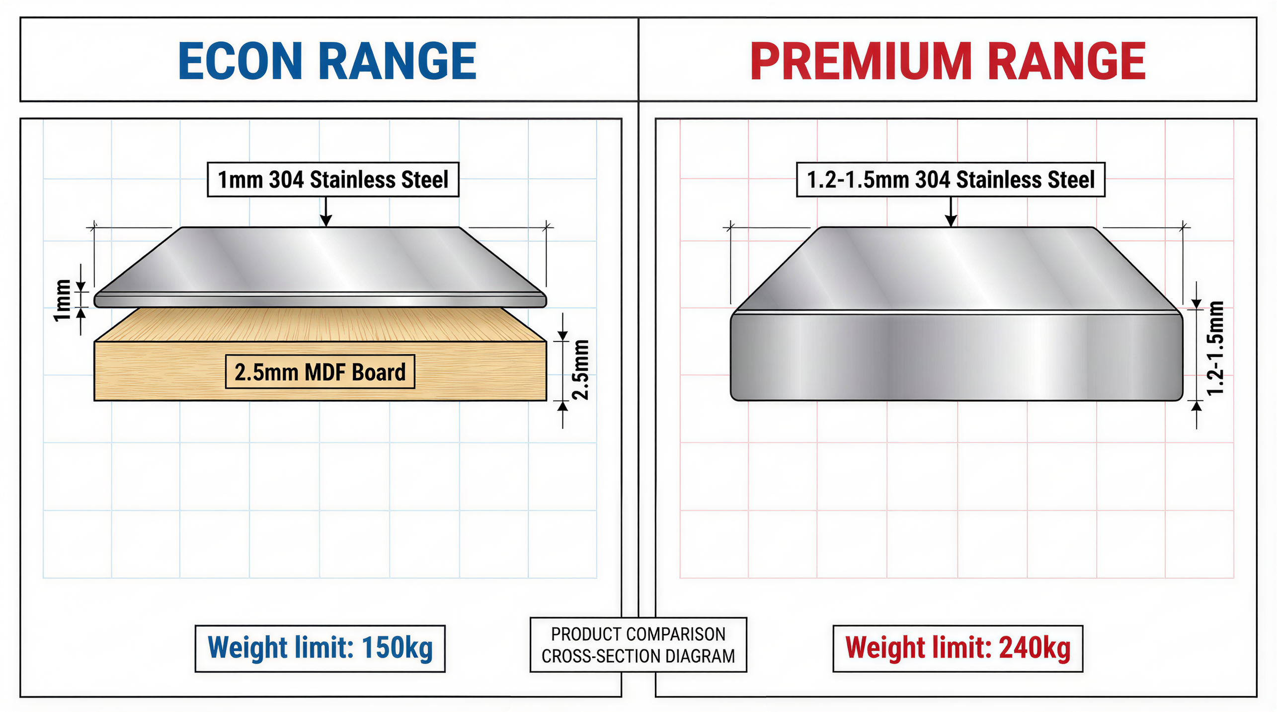 1800 x600 x900 Premium Range 1.2mm SS304 Heavy Duty Top Stainless Steel Benches EZ Stainless Pty Ltd