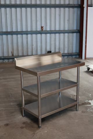 1000(L) x700(D) x900(H)+120(H) Splash back 3 Tier Stainless Steel Bench/ Worktable for Kitchen and Food Prep EZ Stainless