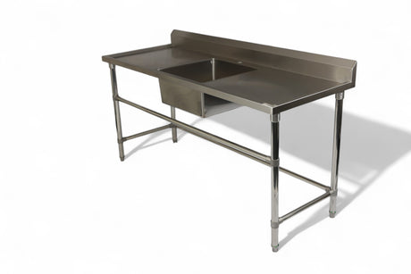Single Centre Sink with 120mm Splash Back 1800(L) x 700(D) x 900(H) EZ Stainless Pty Ltd