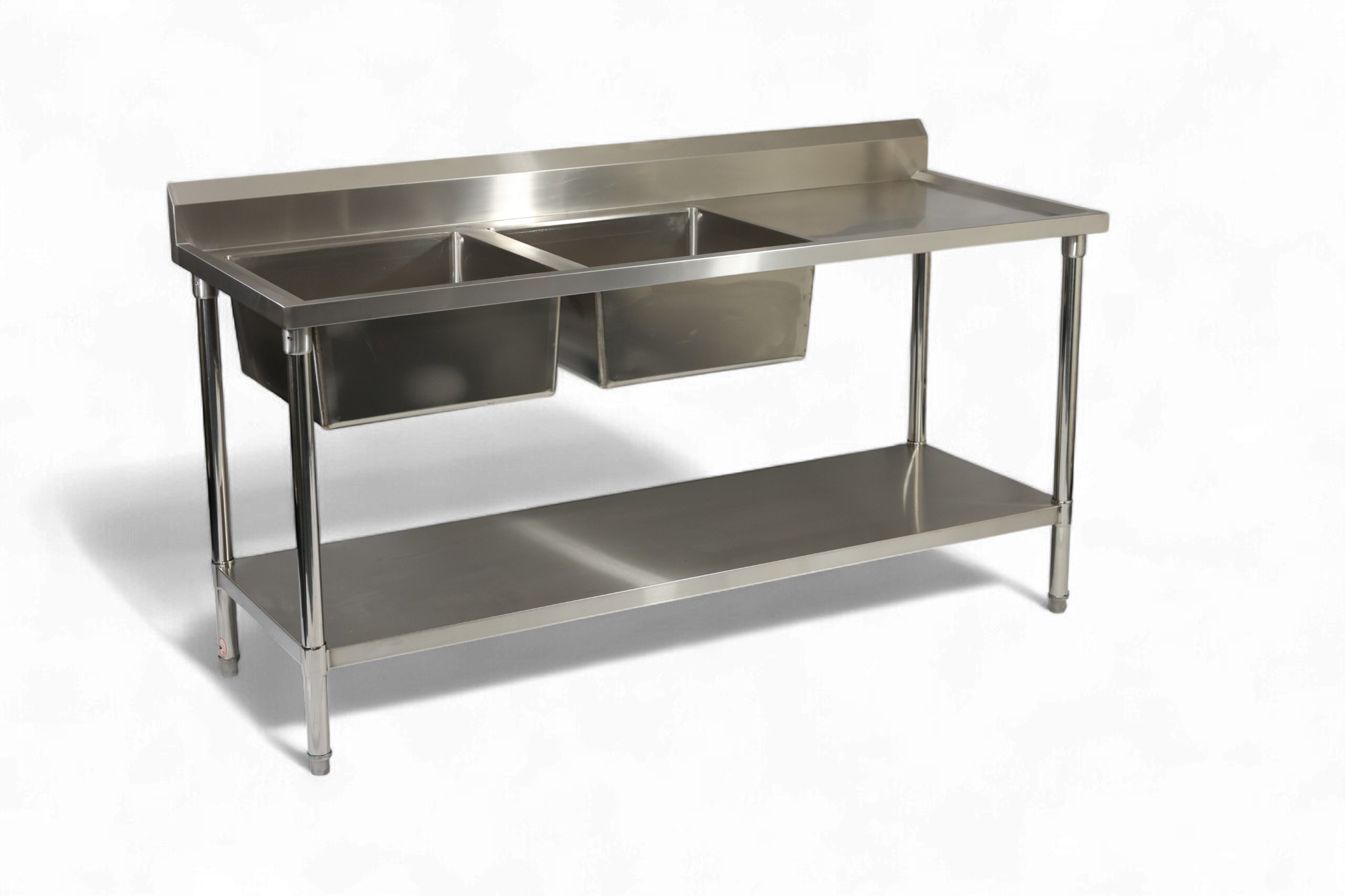 Double Right Sink with 120mm Splash Back 1800(L) x 700(D) x 900(H) EZ Stainless Pty Ltd