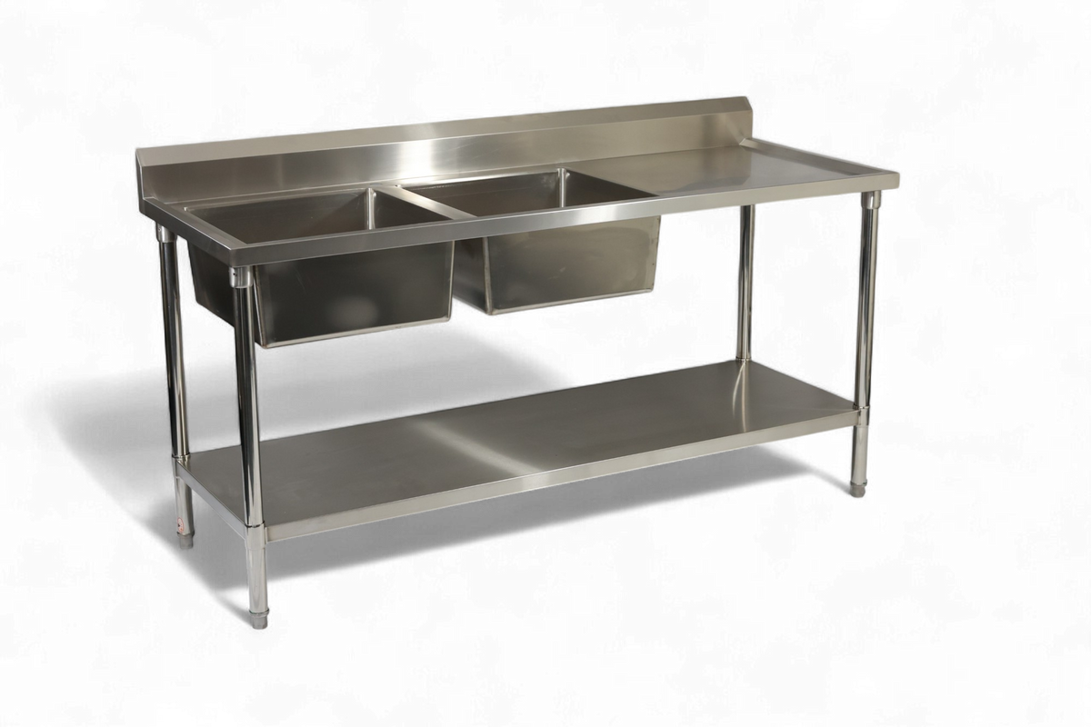Double Right Sink with 120mm Splash Back 1800(L) x 700(D) x 900(H) EZ Stainless Pty Ltd