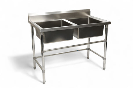 Double Sink with 120mm Splash Back 1200(L) x 700(D) x 900(H) EZ Stainless Pty Ltd