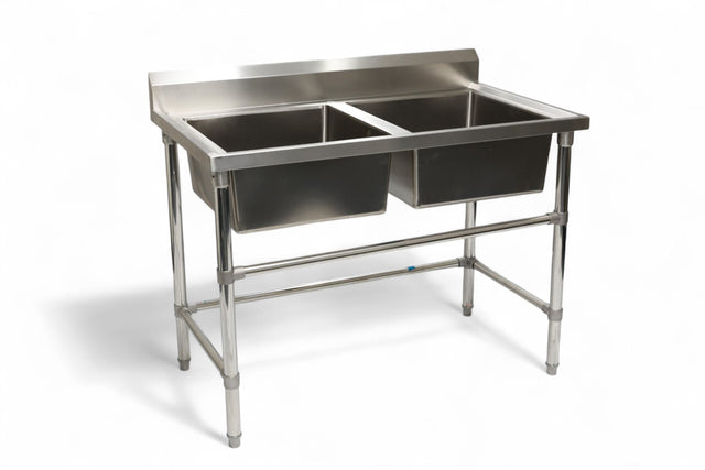 Double Sink with 120mm Splash Back 1200(L) x 700(D) x 900(H) EZ Stainless Pty Ltd