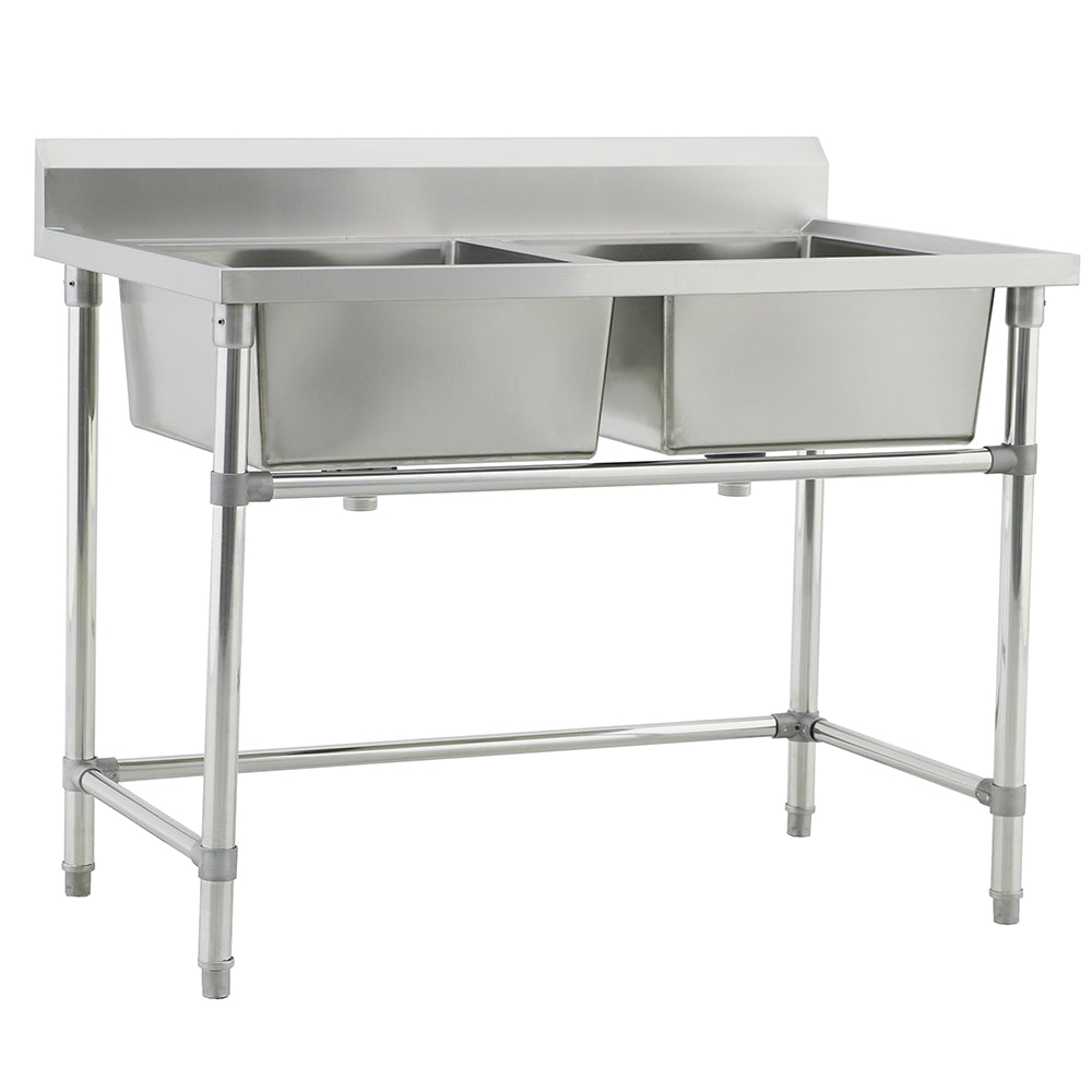 Double Sink with 120mm Splash Back 1200(L) x 700(D) x 900(H) EZ Stainless Pty Ltd