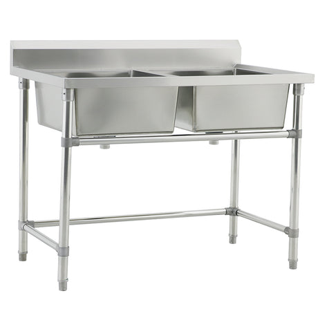 Double Sink with 120mm Splash Back 1200(L) x 700(D) x 900(H) EZ Stainless Pty Ltd