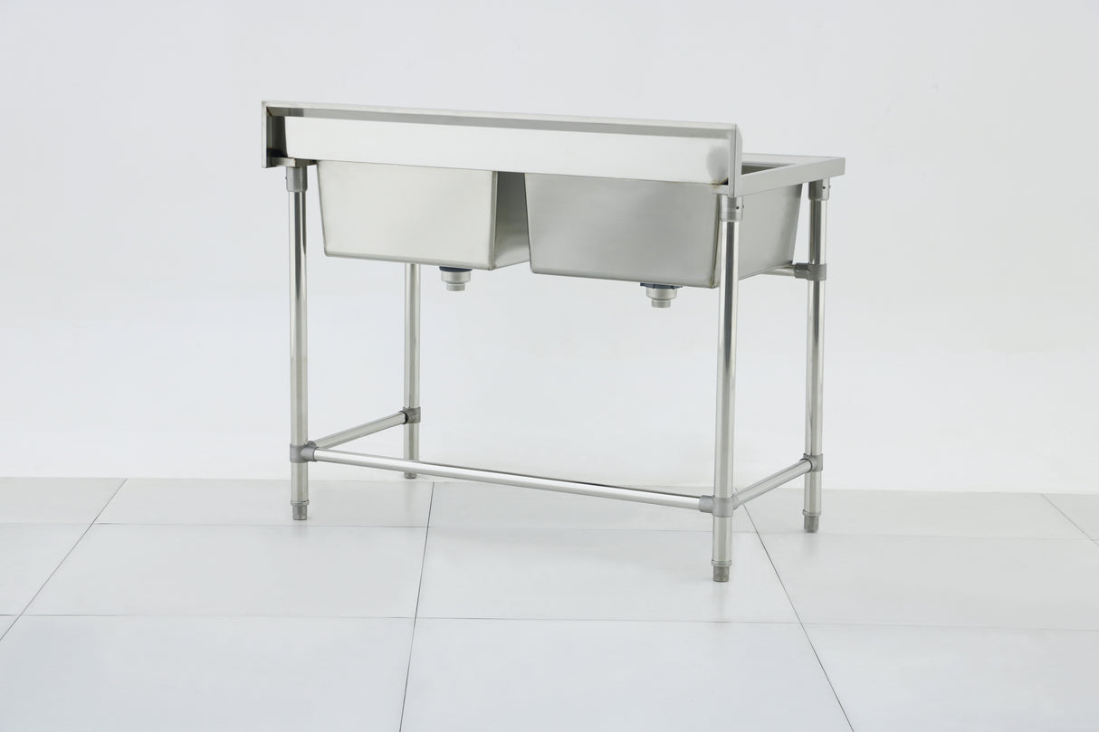 Double Sink with 120mm Splash Back 1200(L) x 700(D) x 900(H) EZ Stainless Pty Ltd