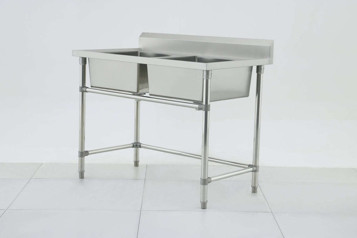 Double Sink with 120mm Splash Back 1200(L) x 700(D) x 900(H) EZ Stainless Pty Ltd