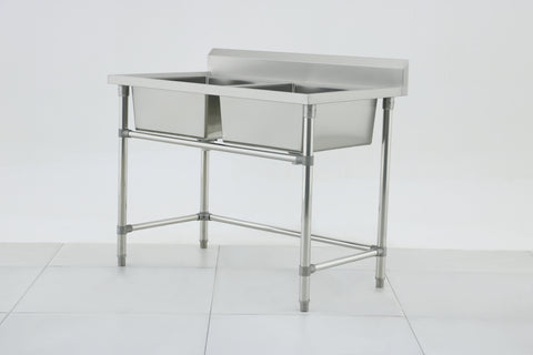 Double Sink with 120mm Splash Back 1200(L) x 700(D) x 900(H) EZ Stainless Pty Ltd