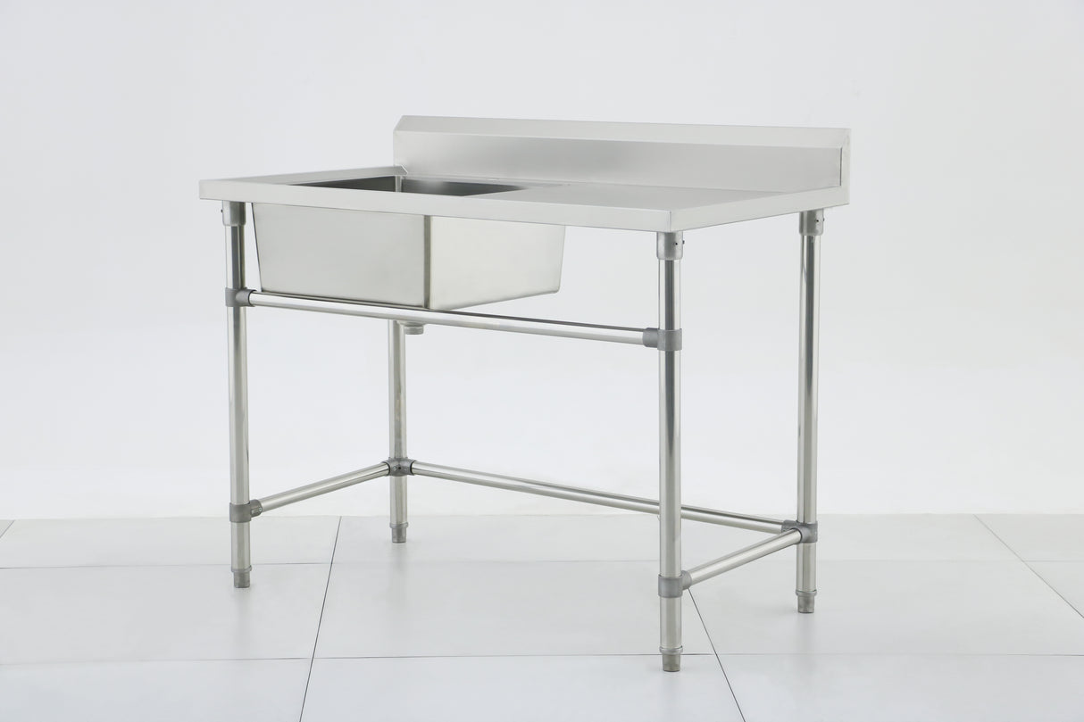 Single Right Sink with 120mm Splash Back 1200(L) x 700(D) x 900(H) EZ Stainless Pty Ltd