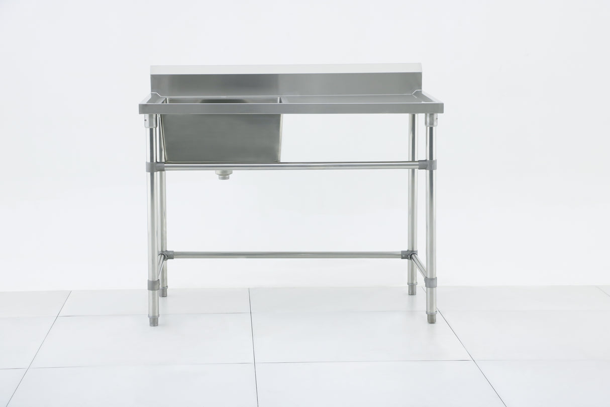 Single Right Sink with 120mm Splash Back 1200(L) x 700(D) x 900(H) EZ Stainless Pty Ltd