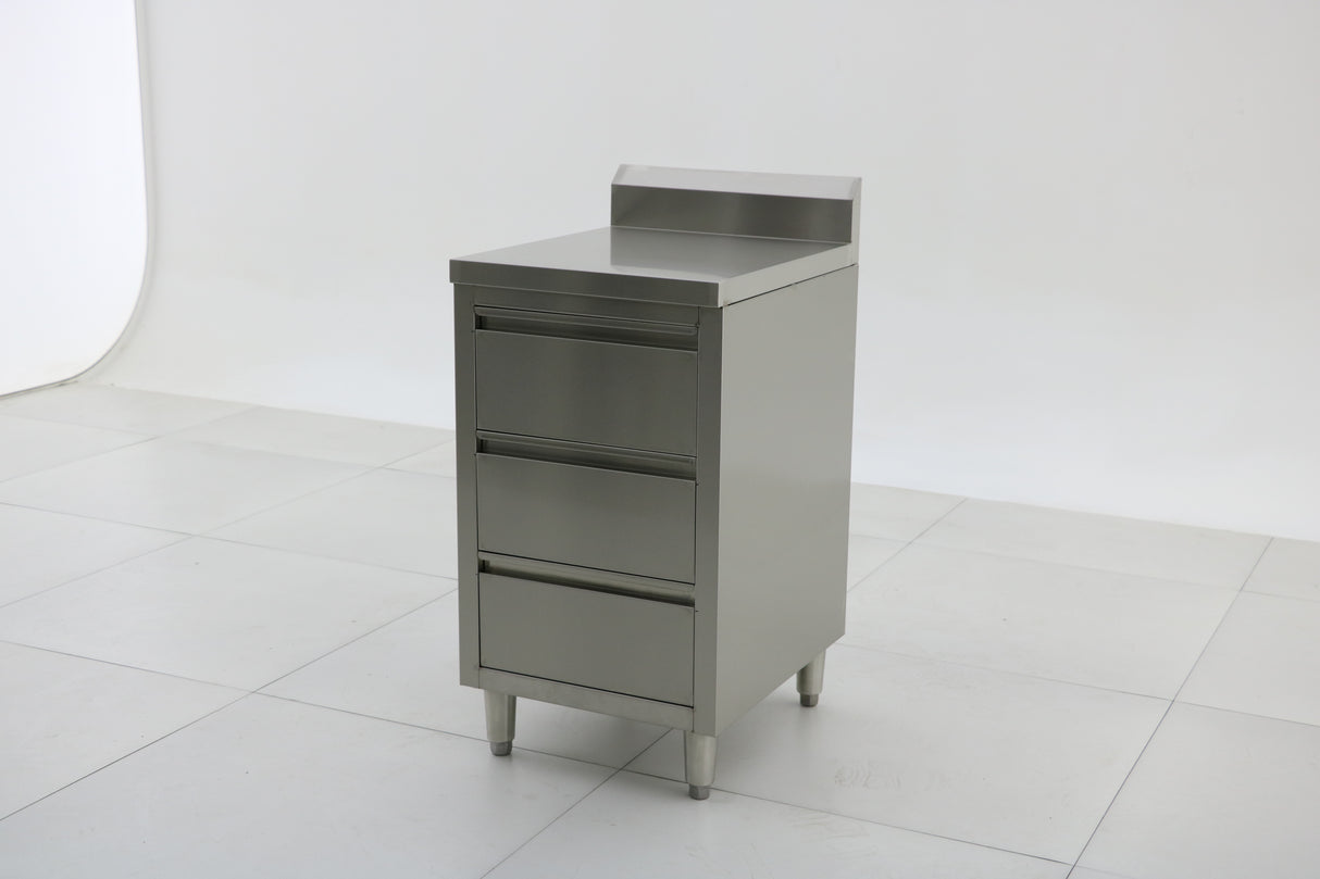 Stainless Steel Cabinet with THREE Pull Out Drawers with splash back (Set of 2) EZ Stainless Pty Ltd
