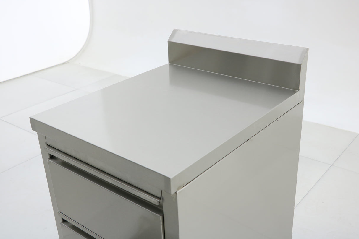 Stainless Steel Cabinet with THREE Pull Out Drawers with splash back EZ Stainless Pty Ltd