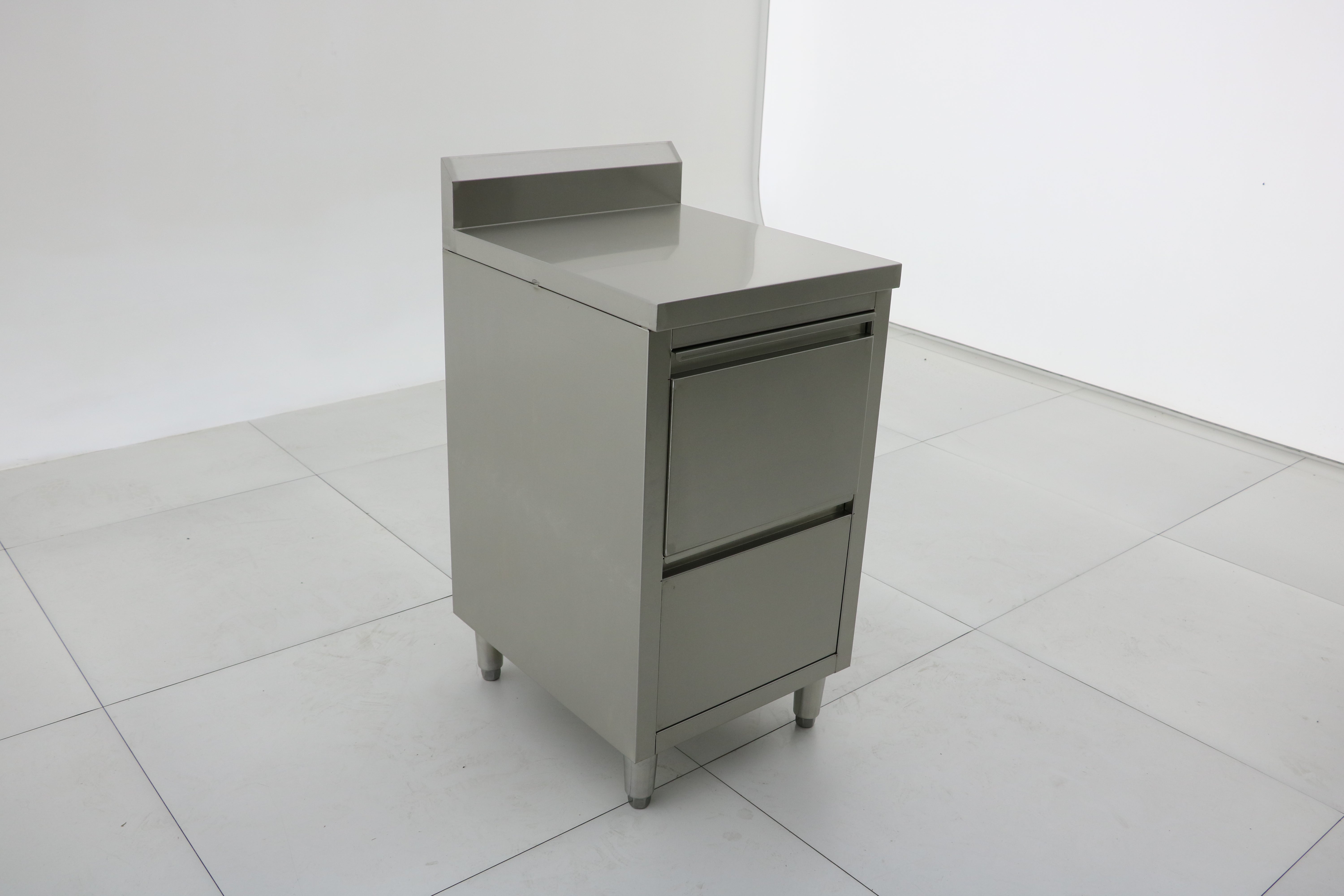 Stainless Steel Cabinet with TWO Pull Out Drawers with splash back EZ Stainless Pty Ltd