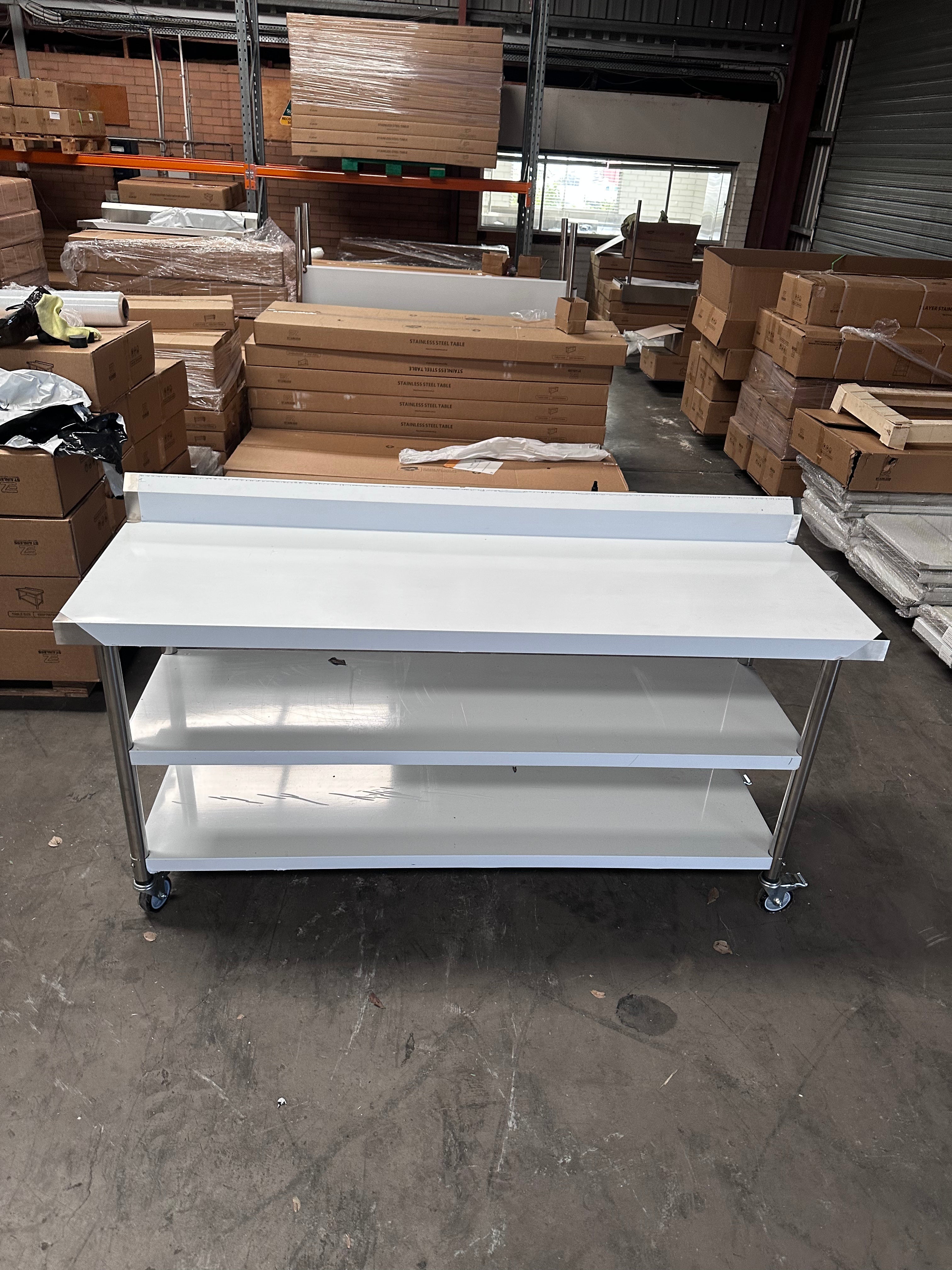 (#XD001) 1800x600x900 3 tier Splash back with wheels. (Brand New, Pick up only, Only1) EZ Stainless Pty Ltd