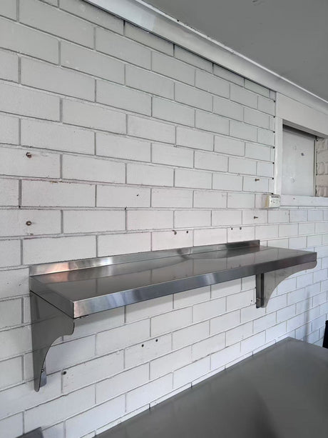 Wall Mounted Shelf - SOLID SHELF 1800(L) x 300(D) with splash back EZ Stainless Pty Ltd